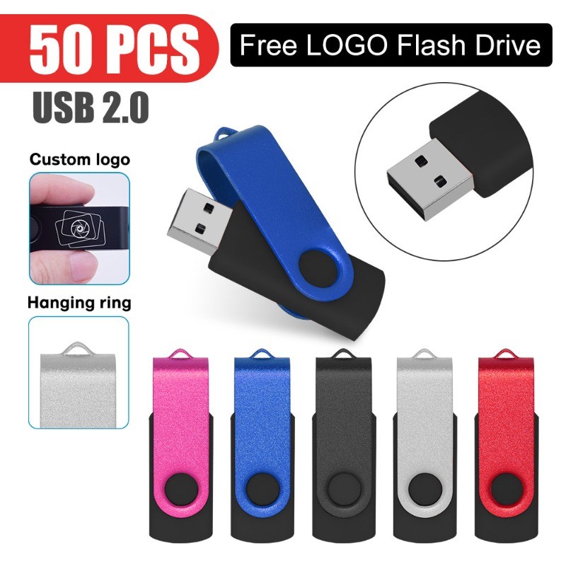(ฟรีโลโก้ที่กําหนดเอง)   50Pcs โลหะหมุน usb flashdrive 128gb flashdrive 2.0 64gb flashdrive iphone 3