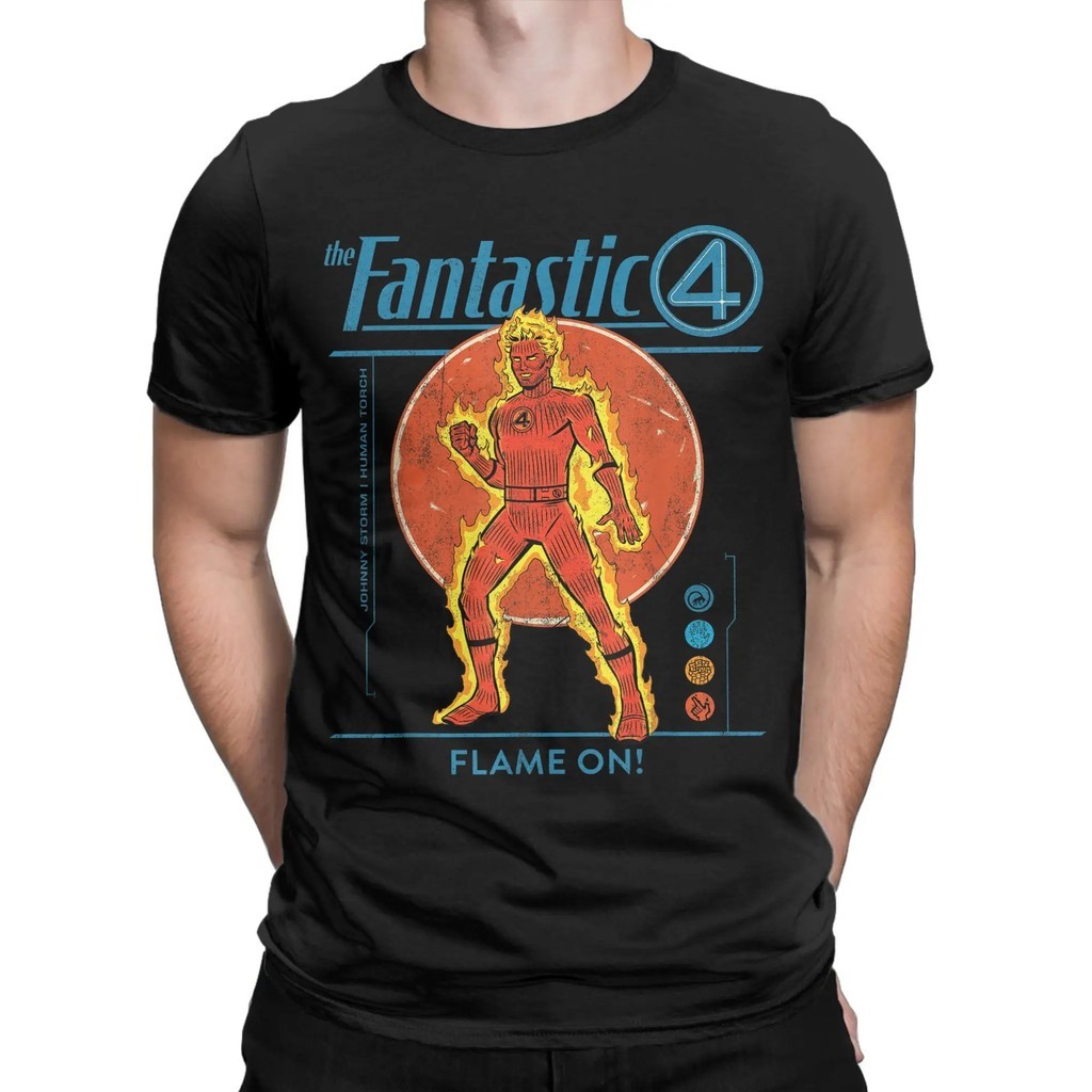 Marvel The Fantastic Four: First Steps Pattern Printing Mens 100% Cotton Fantastic 4 เสื้อยืด