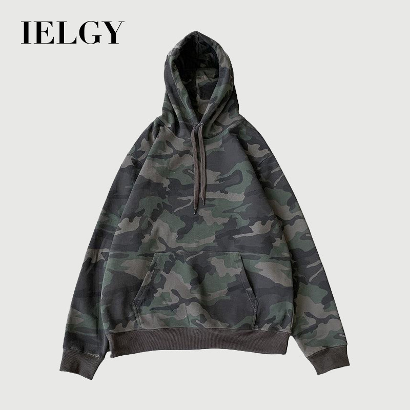 IELGY เสื้อกันหนาว ลายพราง สไตล์ฮาราจูกุ แฟชั่นย้อนยุค สําหรับผู้ชาย