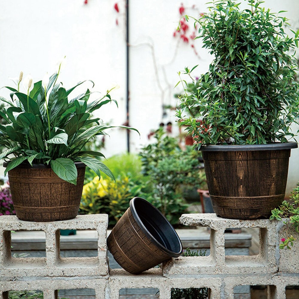 GlobalHouse Tree O  กระถางต้นไม้ทรงถังไม้ 16นิ้ว รุ่น AM012 ขนาด 40*27.5ซม.  สีไม้  สินค้าของแท้คุณภาพดี - รูปที่ 3