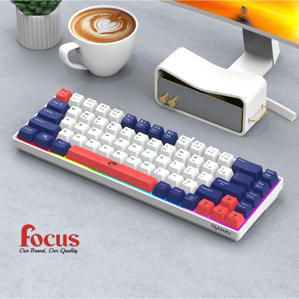 RaiKu K68 สองสี 68 คีย์เกมการแข่งขันสํานักงานโน้ตบุ๊ค E-Sports เกมแบบมีสายคีย์บอร์ดแบบมีสาย