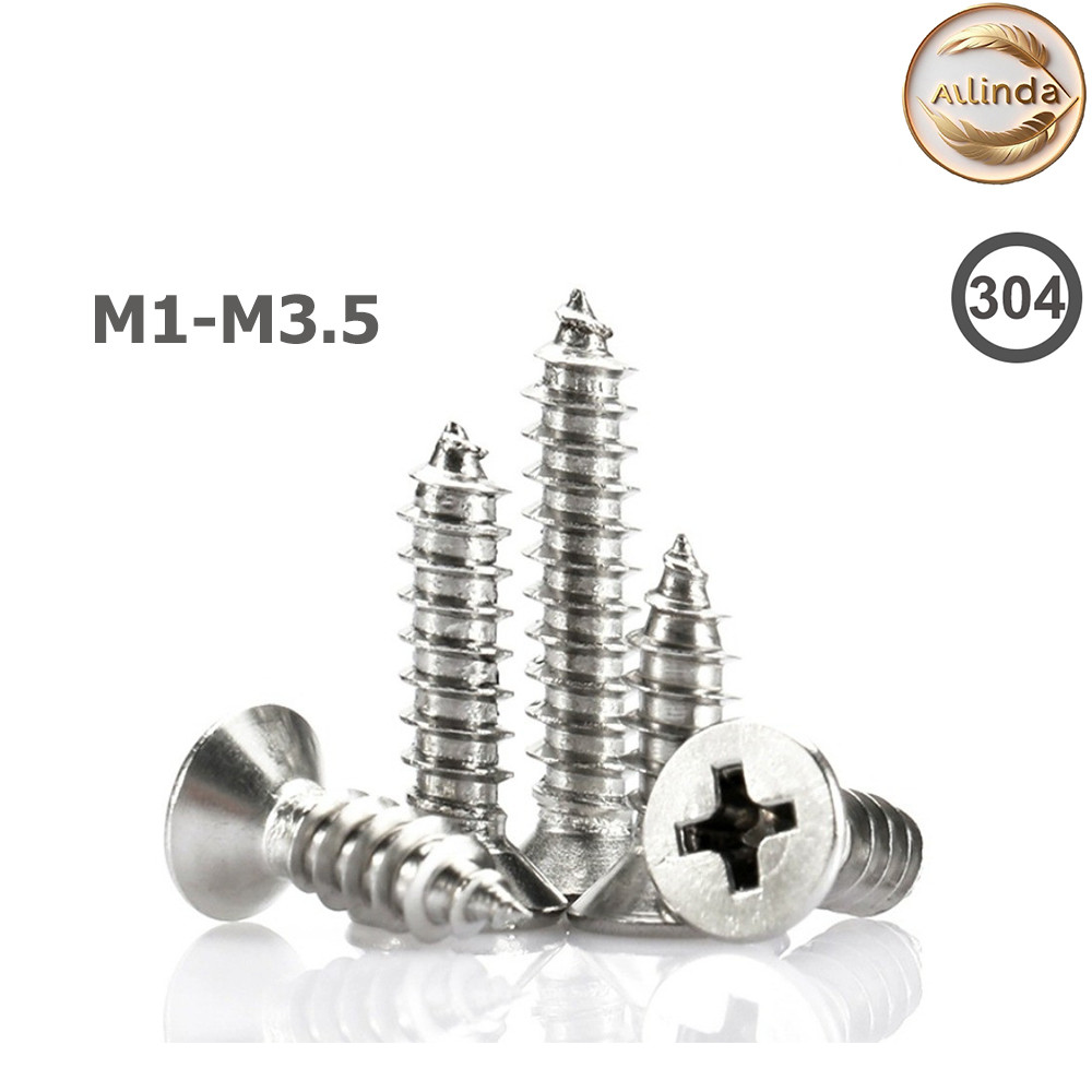 น็อต สกรู หัวเตเปอร์ แฉก F+ สแตนเลส 304 เกลียวปล่อย M1 M1.2 M1.4 M1.7 M2 M2.2 M2.6 M3 M3.5  Flat Hea