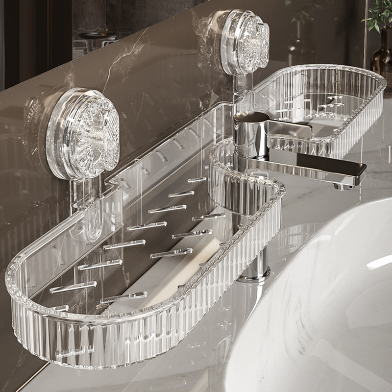 ที่เก็บของในห้องน้ําความจุขนาดใหญ่ | ชั้นวางโปรไฟล์บางพร้อมฐานดูดกันตกเหมาะสําหรับพื้นที่เล็กและบ้านเช่า - รูปที่ 5