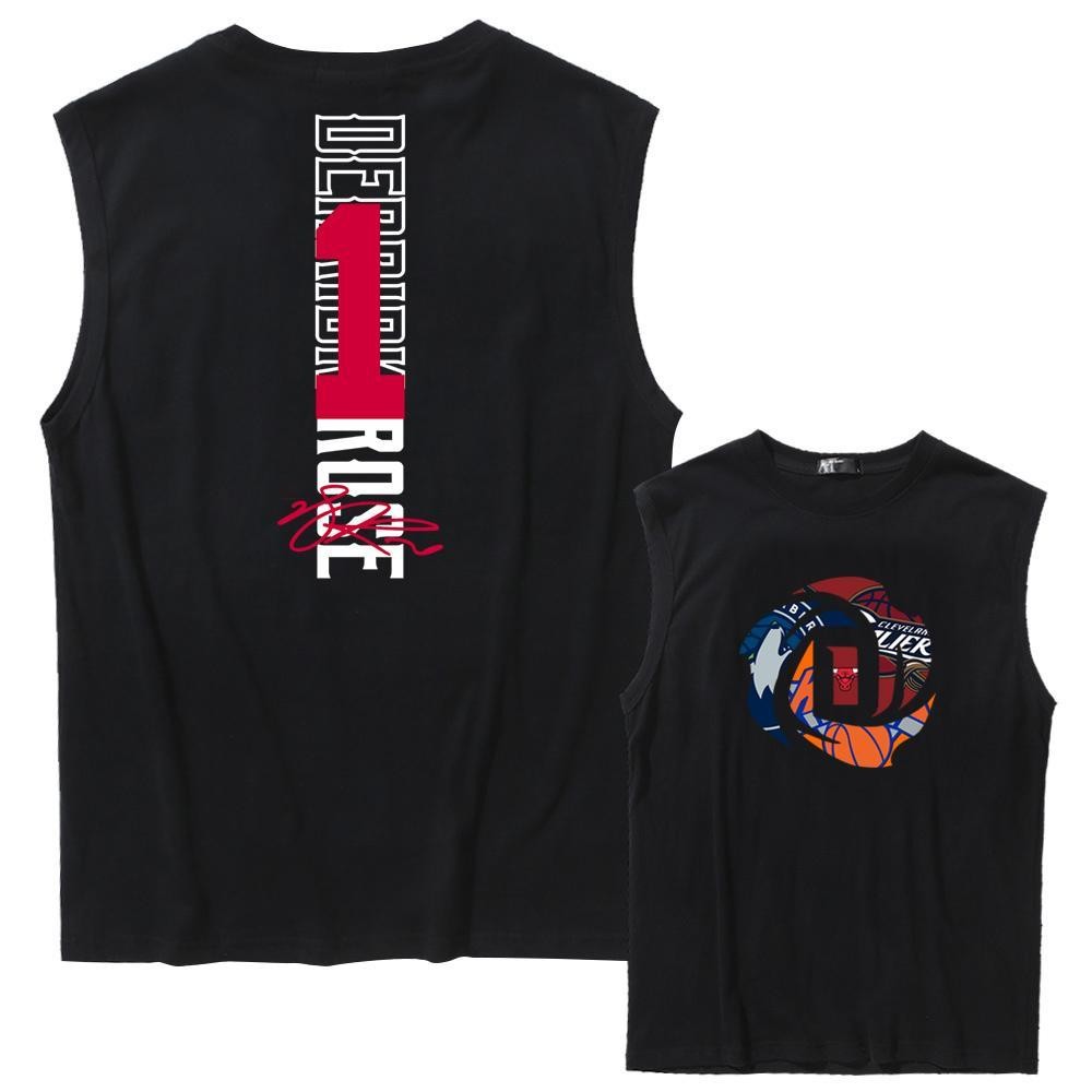 พร้อมส่งในไทย เสื้อกล้ากีฬา เสื้อกล้ามลำลอง เสื้อยืดไม่มีแขน Derrick Rose ลาย D ตัวใหญ่ สายสตรีทห้ามพลาด ผ้าฝ้าย 100%