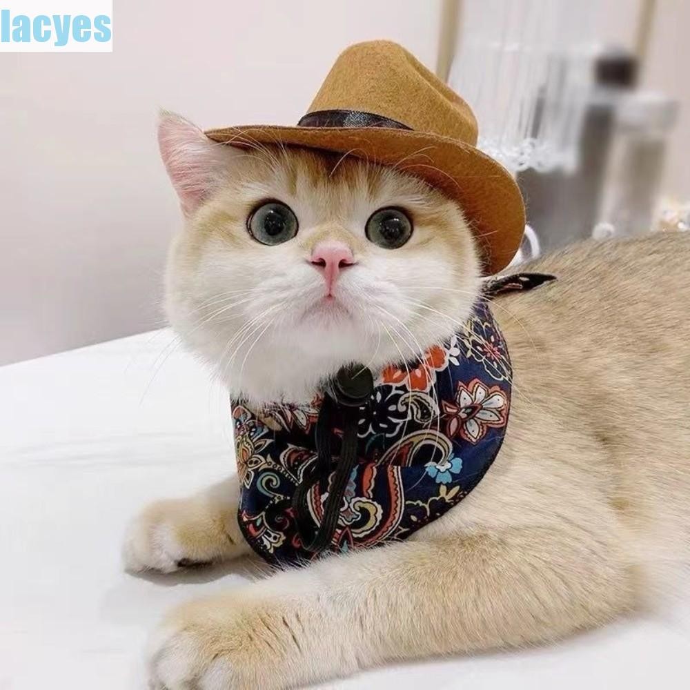 LAYES Pet Western Cowboy Hat Set, Cute Adjustable Pet Cowboy Hat, Puppy Accessory สบาย Breathable Ca