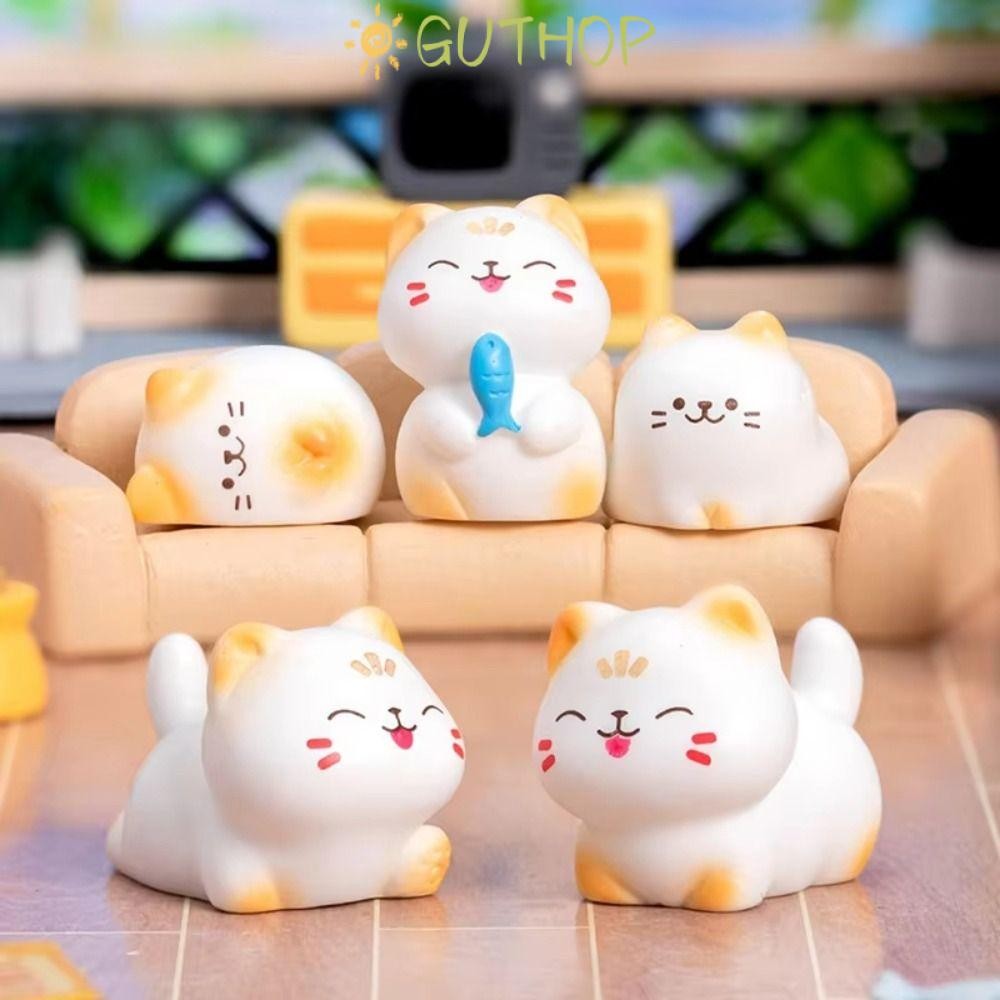 GUTHOP โมเดลแมวการ์ตูน, เรซิ่นมินิแมวเดสก์ท็อปตกแต่ง, อุปกรณ์ DIY น่ารักตุ๊กตาสัตว์ตกแต่งบ้าน