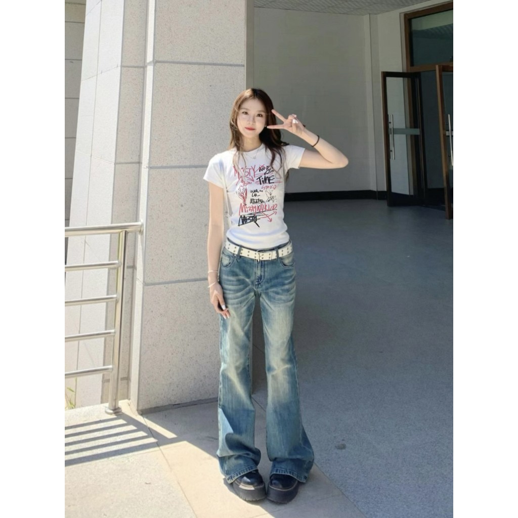 🎀【ส่งจากไทย】💞เสื้อยืดผู้หญิงพิมพ์ลายกราฟฟิตี้โอเวอร์ไซส์สไตล์อเมริกัน ทรงเข้ารูป เหมาะกับสาวฮอตสุดๆ