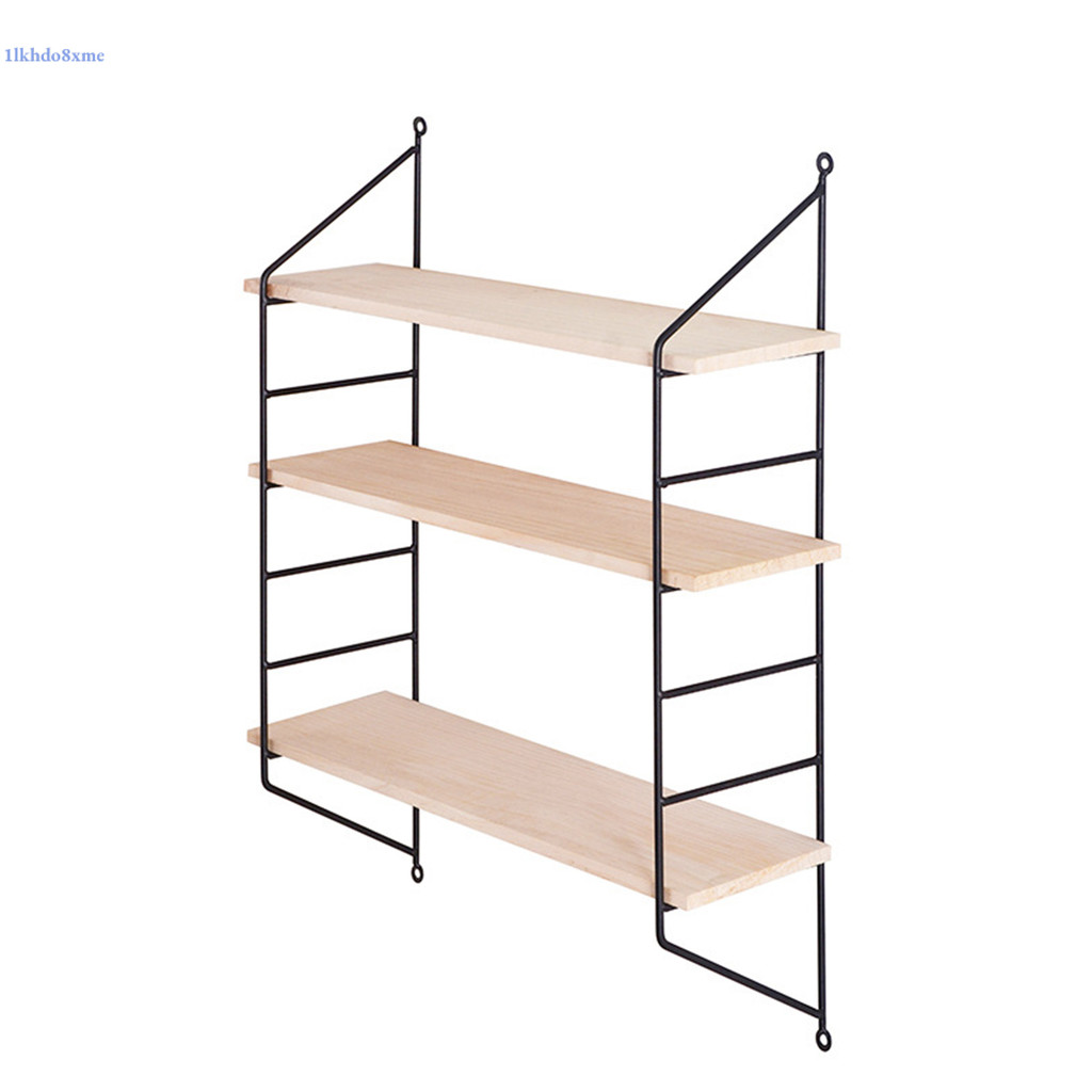 ถูกที่สุด Modern Industrial Metal and pine W-ood Adjustable Wall Mounted 3-Tier Display Floating Shelf Sturdy Structure