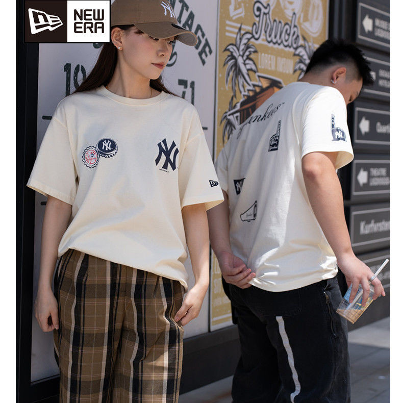 MBL ERA Neuvea กีฬาเสื้อยืดแขนสั้นสำหรับผู้ชายและผู้หญิง ออกแบบใหม่ พิมพ์ลายNY รอบคอคู่ ใส่สบาย