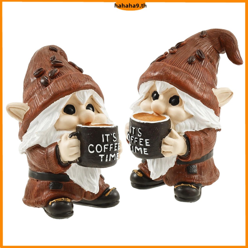 2 ชิ้นเรซิ่นกาแฟ Gnome Figurine 3D Elf Dwarf Figurine เพิ่มสนุกกาแฟ Gnome ชุดสําหรับตกแต่งบ้าน SHOPT