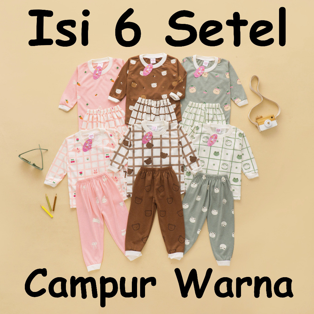 GONDANGSTORE (CONTENTS OF 6 ชุด) ชุดเด็กและเด็ก Unisex Squared Stripe ชุดนอน/เสื้อผ้าเด็ก/ชุดเด็กทาร