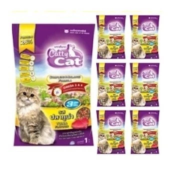 อาหารเม็ดแมว Catty Cat แพ็ค 10 ถุง รสปลาทูน่า รสปลาแซลมอน รสปลาทะเล ่รสปลาทู สินค้าขายดี คุ้มค่า