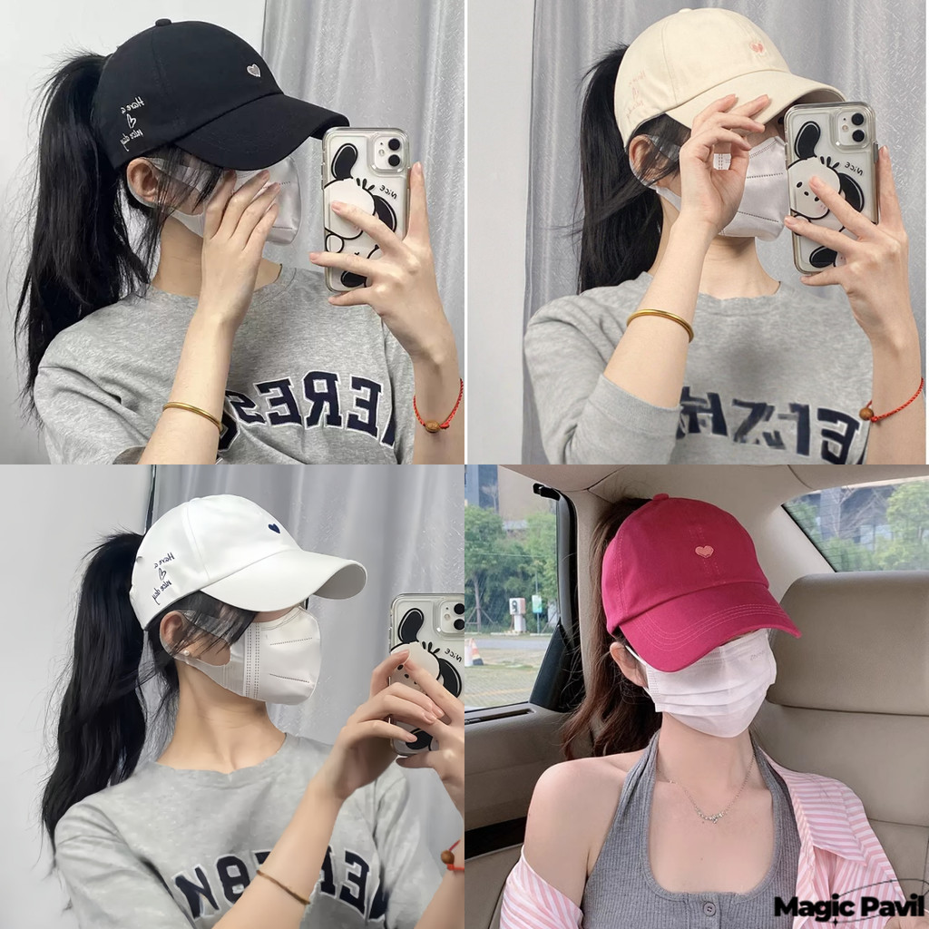 【Magic】พร้อมส่ง | สไตล์สบายๆ ปักลายหัวใจ หมวกแก๊ปแฟชั่น ใส่สบายๆ ด้านหลังเปิดเหมาะกับมัดผม MK-18