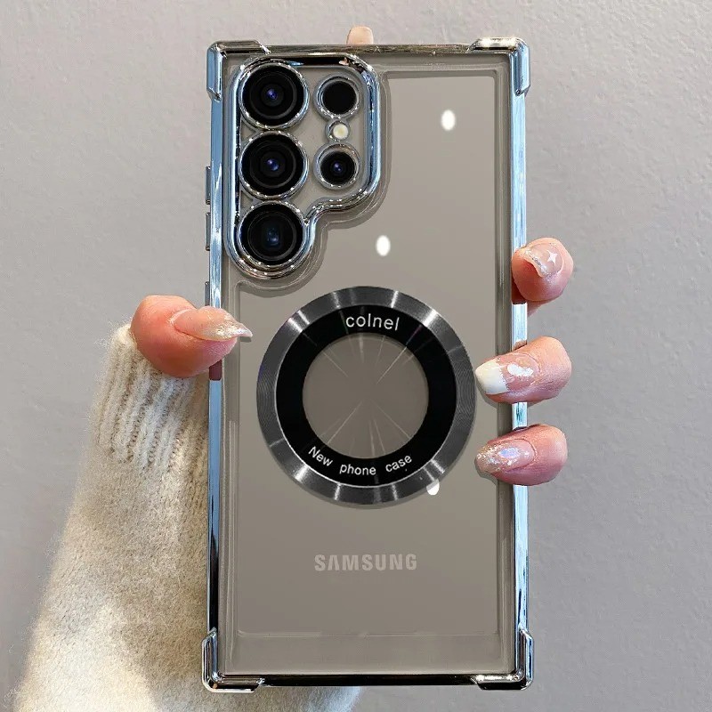 หรูหราชุบเคสโทรศัพท์แม่เหล็กสําหรับGalaxy S25 S24 S23 S22 Ultra Plus S20 S21 FE A36 A55 A34 A54 A35 A52 แม่เหล็กชาร์จไร้สายกันกระแทกใสฝาครอบป้องกัน