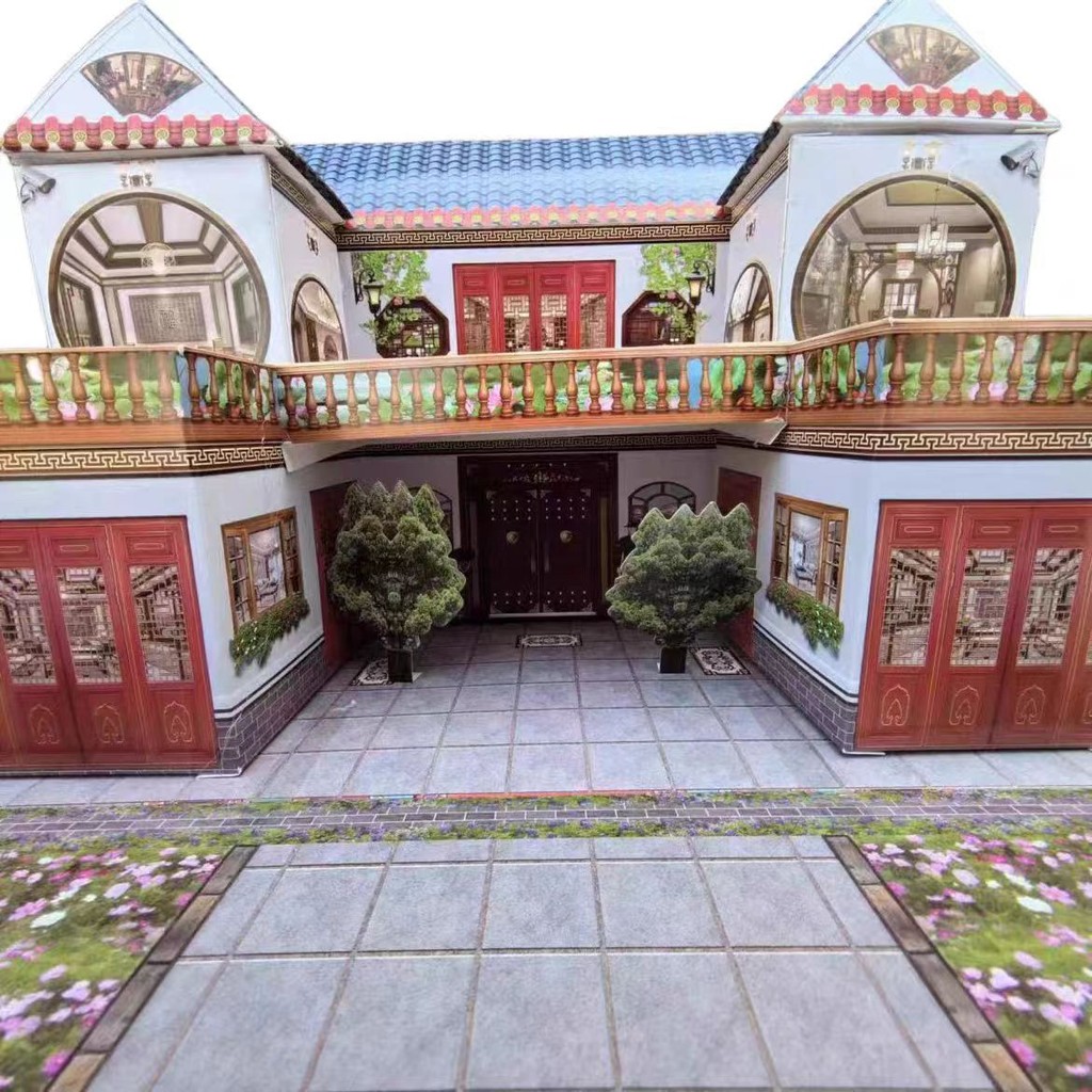 /กระดาษสําเร็จรูป Tie Siheyuan Villa House Paper Living Anniversary Sacrificial Library Floor Three 