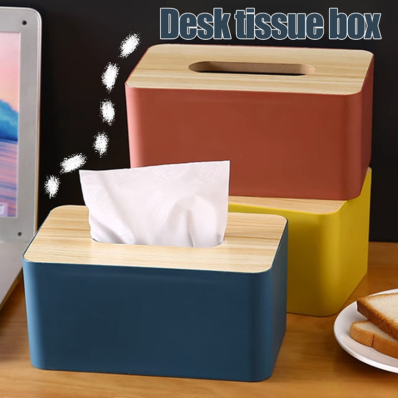 สะดวก กล่องทิชชู่พลาสติกแบบสกัดได้ - เรียบง่าย สี่เหลี่ยมออกแบบไม้ฝาผ้าเช็ดปากกรณีครัว