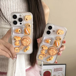 ปลอกสําหรับiPhone 16 Pro Max 14 15 13 12P 11 น่ารัก 3D Snoopyพิซซ่าขนมปังตกแต่งกันกระแทกTPU Anti-Scratchเคสโทรศัพท์Fall-proofฝาครอบป้องกันShell