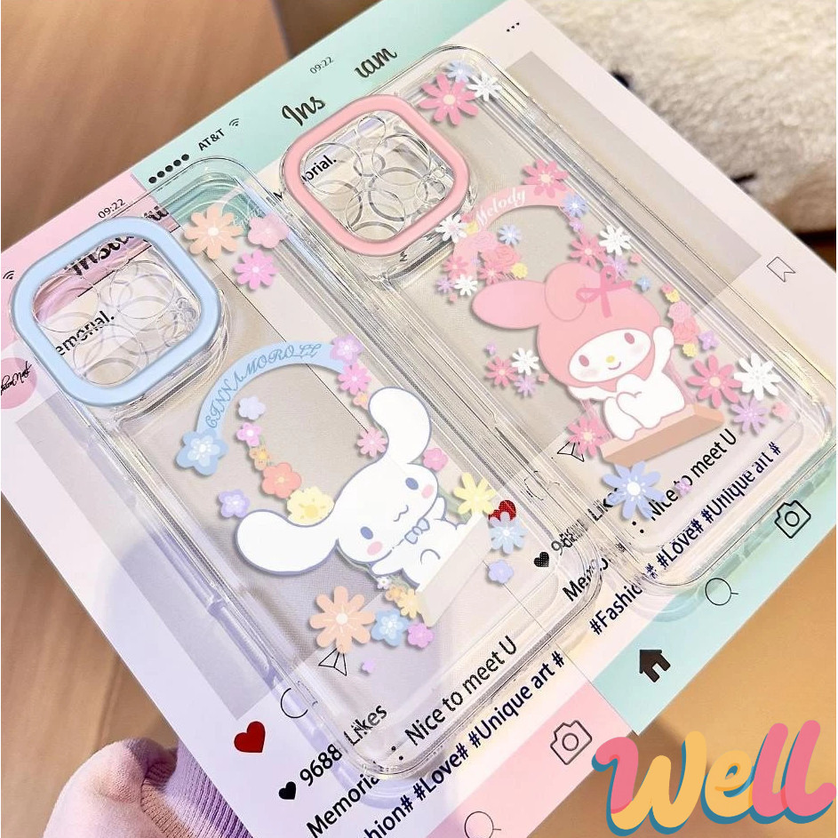 Well เข้ากันได้สำหรับ เคสไอโฟน11 เคส iphone 16 Pro Max 7 8 Plus XR X XS MAX 12 13 14 15 เคสใส ลูกสุนัขดอกไม้น่ารัก