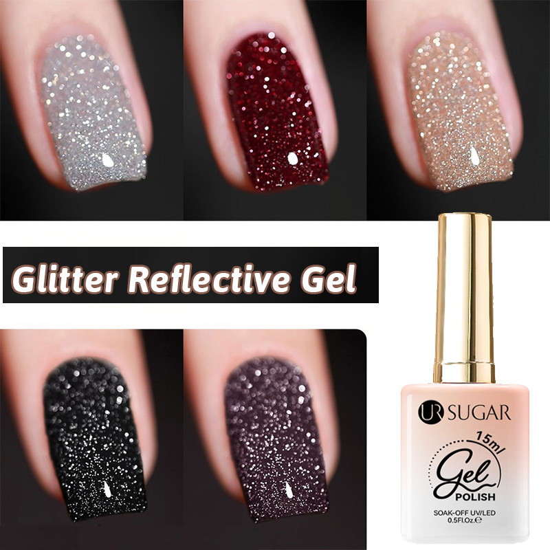 UR SUGAR น้ำยาทาเล็บกลิตเตอร์สะท้อนแสง 9 สี เงางามยาวนาน เหมาะสำหรับการทำเล็บที่บ้านและร้านทำเล็บ
