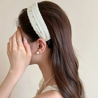 สร้อยข้อมือผมเพียรล์ สไตล์เกาหลี แถบคาดศีรษะกว้าง สีขาว เหมาะสำหรับของประดับผมสำหรับผู้หญิง