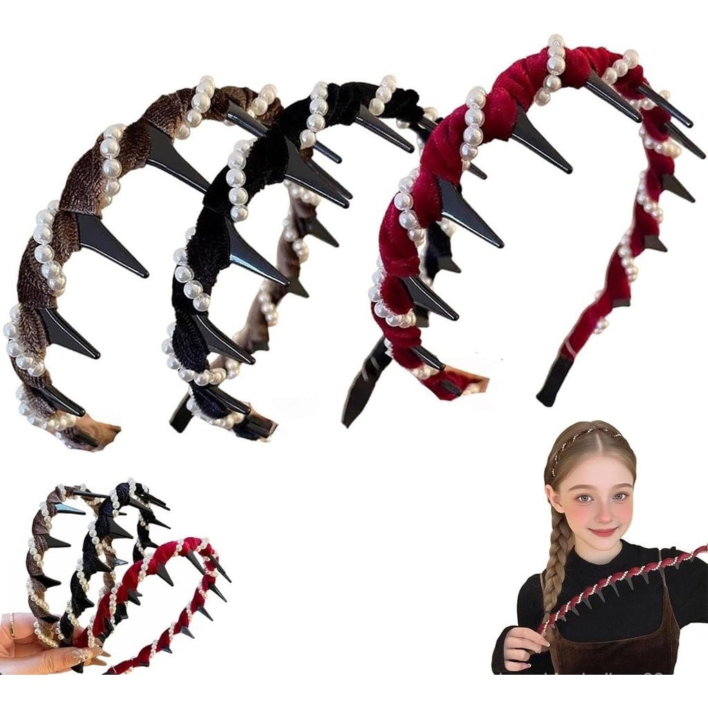 3PCS Vintage High Cranium ประดิษฐ์ Pearl Hairband, High Cranium Headband,เจ้าสาวผม Hoop Rhinestones 