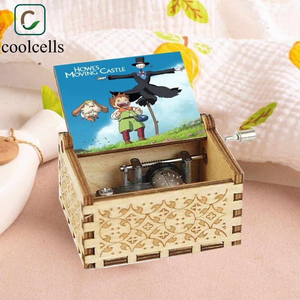 COOLCELLS Howl Castle Moving Music Box, Grave Wood Hand Crank Music Box, Creative Vintage Color Prin