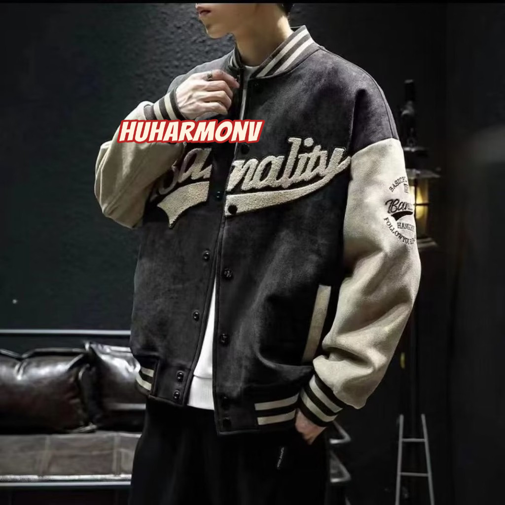 Ocshean American ชุดเบสบอลผู้ชาย Ins แฟชั่นแบรนด์แจ็คเก็ตปักหลวม