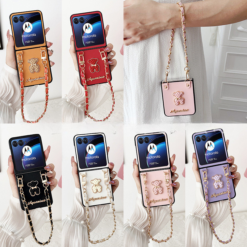 LUSHUO สําหรับ Razr 40 50 Ultra Razr 40Ultra 50Ultra 2023Plus 2024 Plus กรณีหมี Lanyard กันกระแทกปกห