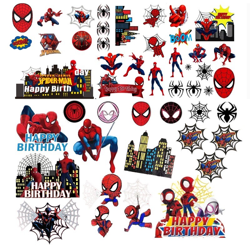เครื่องประดับตกแต่งเค้ก Spider Man ปลั๊กอินตกแต่งโต๊ะขนมวันเกิดสําหรับเด็ก
