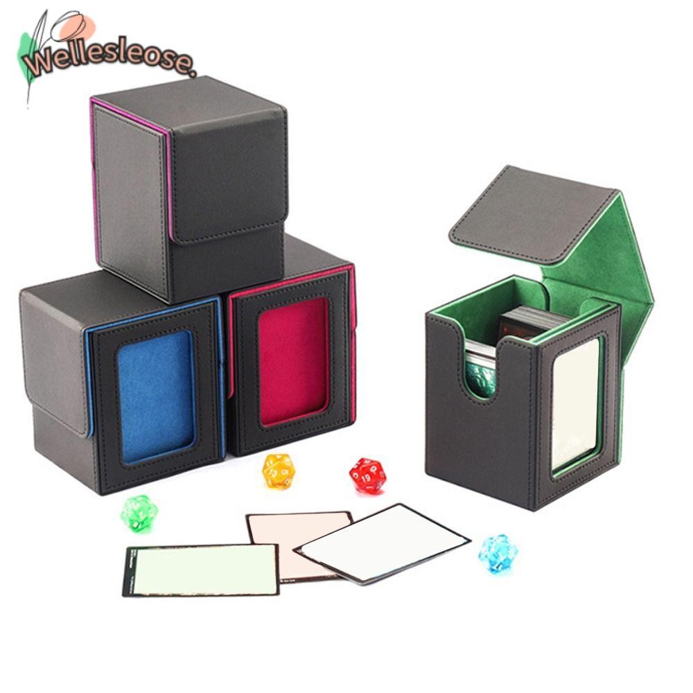 WELLE Game MTG Trading Card Holder, Collection PU Leather Card Deck Box, Fashion Flannel With Window Game Card Organizer