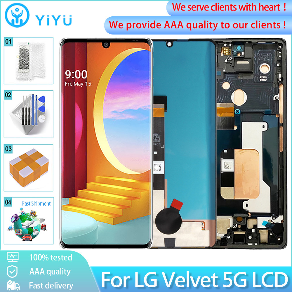 6.8 "P-OLED ใหม่สําหรับ LG กํามะหยี่ 5G LCD Touch Screen กรอบ Digitizer Assembly เปลี่ยน P-OLED LM-G