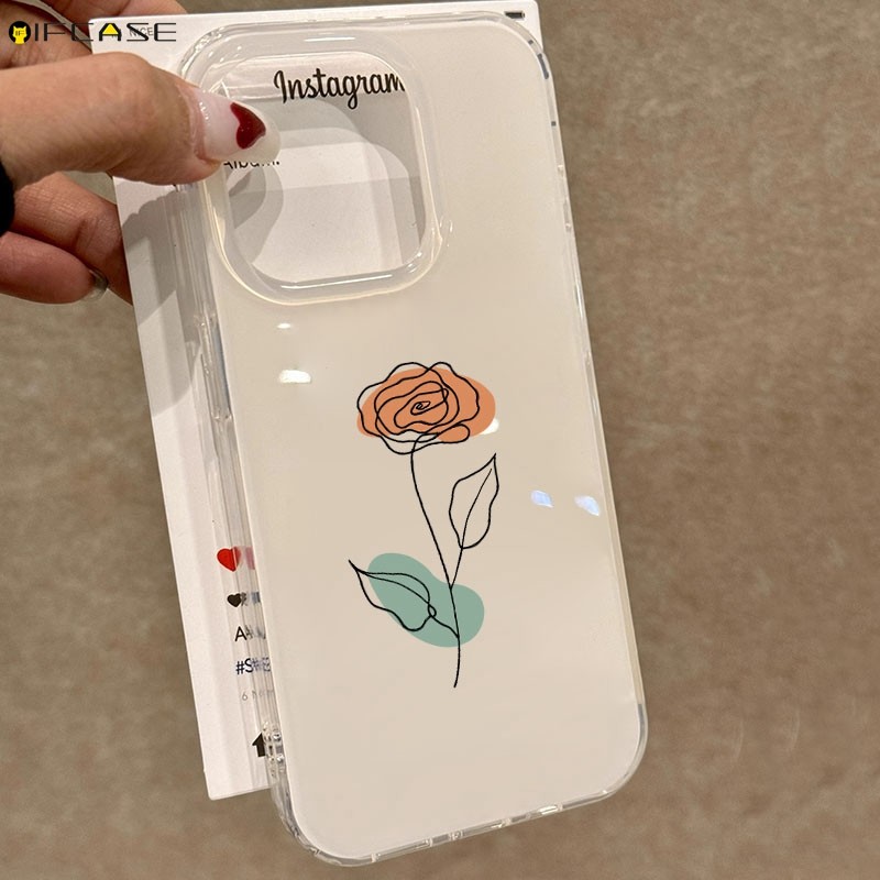 SAMSUNG สําหรับSamsung Galaxy S25 S21 S23 S22 S21 Ultra FE Plus S25 + S24 + S23 + S22 + S21 + เคสโทรศัพท์Ins Simple Sketchดอกไม้ครีมสีขาวโปร่งใสปลอกกรณีปกหลัง