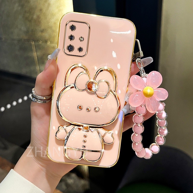 ปลอก Samsung A51 4G A71 4G M51 เคสโทรศัพท์ TPU 3D กระต่ายสเตอริโอขาตั้ง Ultra Thin Electroplated Soft Case Shock Protection Case พร้อมสร้อยข้อมือ - รูปที่ 2