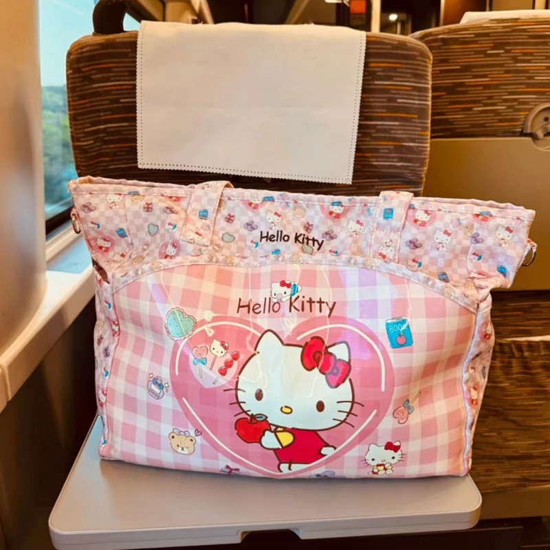 ใหม่ HelloKitty กระเป๋าเดินทางความจุขนาดใหญ่ Duffel Bag กระเป๋าสะพายแบบพกพา