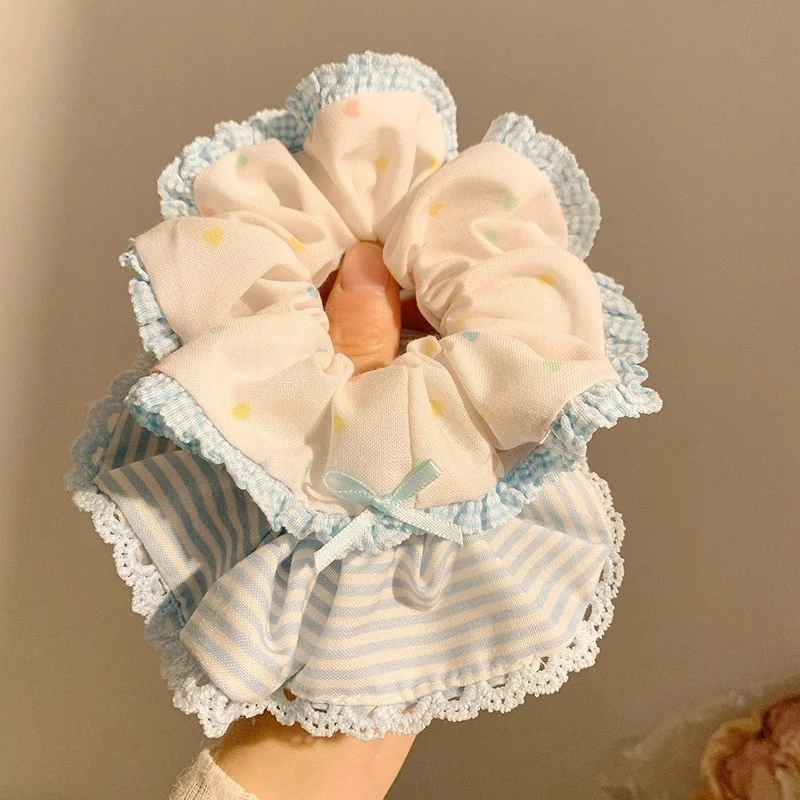 ผู้หญิงสีฟ้าสีลูกไม้ผูกผมเชือกผม ยางรัด ยางหางม้าเครื่องประดับผม