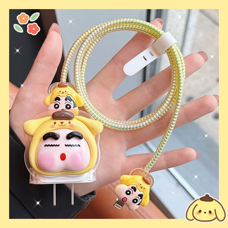 น่ารักเครยอนชินจัง 18w/20w ชุดตัวป้องกันเครื่องชาร์จเคสชาร์จตัวป้องกันสายเคเบิลเข้ากันได้สําหรับ iPhone11 12 13 14pro max