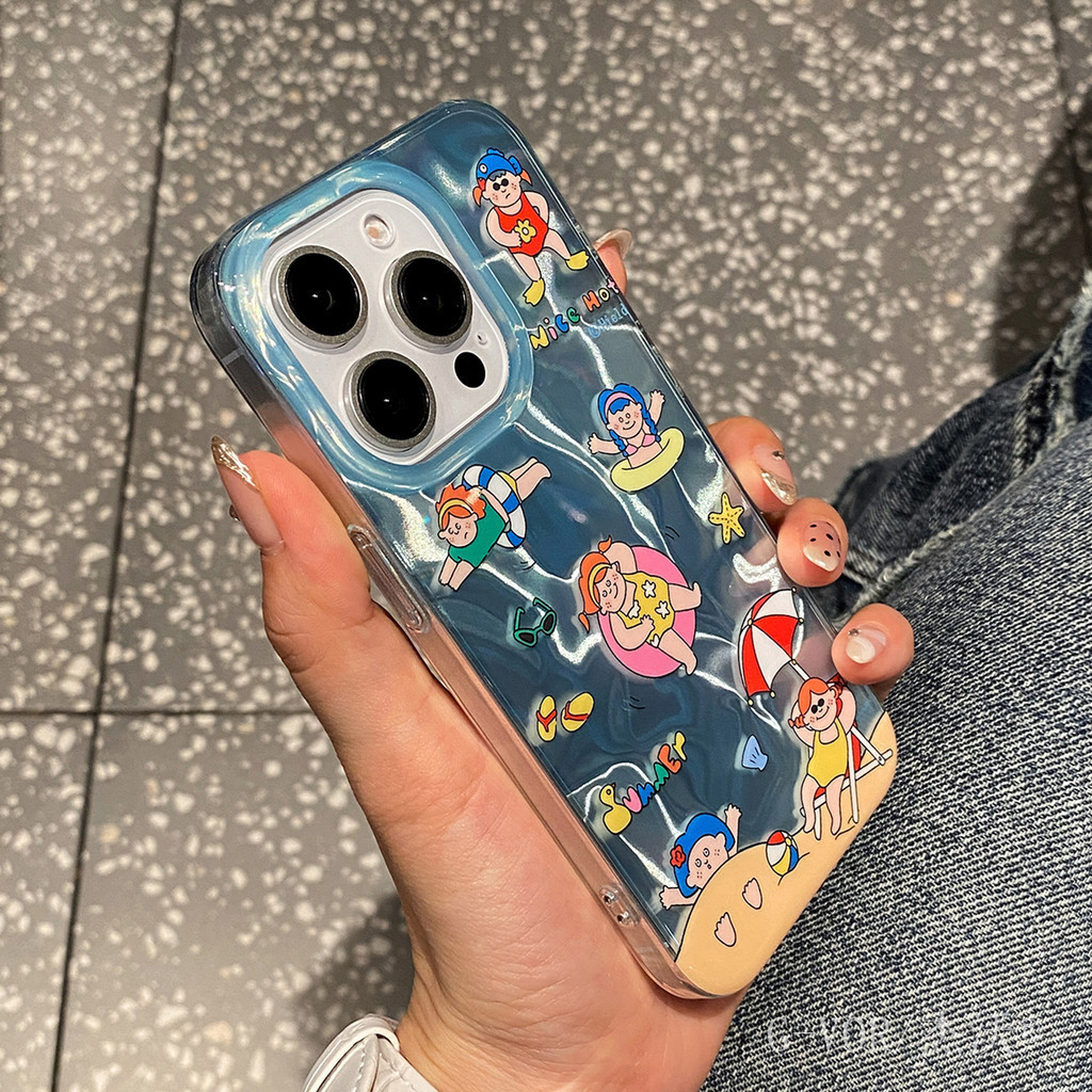 ใช้งานร่วมกับสําหรับ iPhone 15 14 13 12 11 Pro MAX X XR XS MAX 7 8 Plus INS การ์ตูนน่ารัก, ตลกและสร้างสรรค์ graffiti, ฤดูร้อนชายหาดว่ายน้ําสาวเคสโทรศัพท์ปกอ่อน