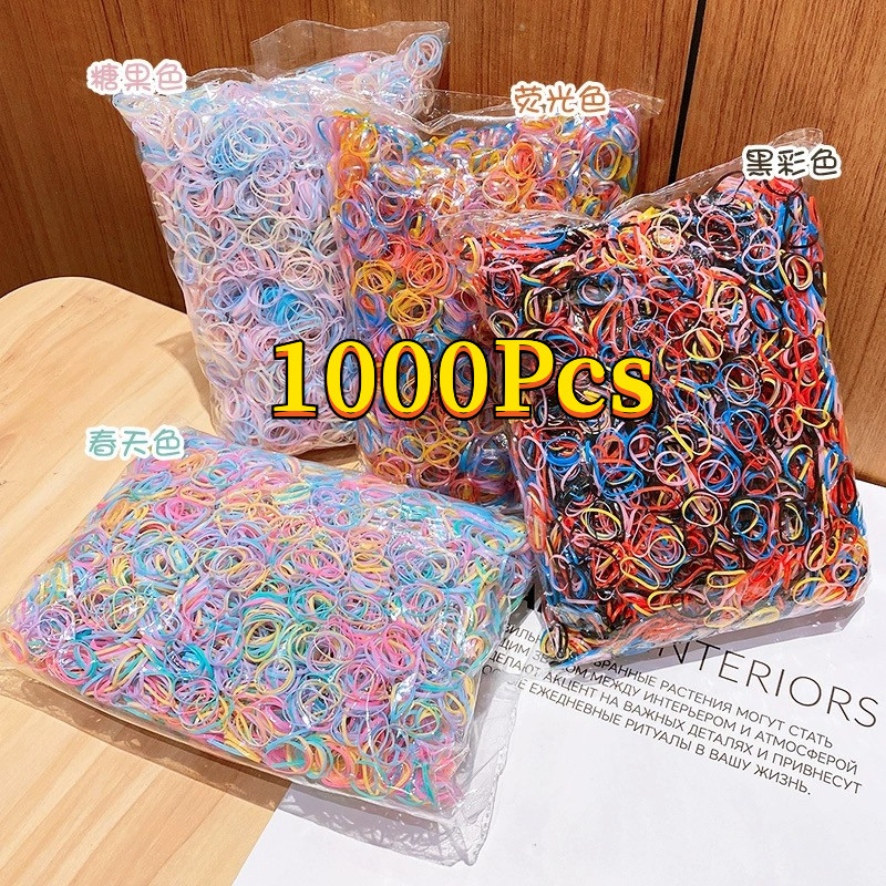 1000ชิ้นราคาถูกเด็กที่มีสีสันผมเชือกทิ้งยืดหยุ่นยางรัด