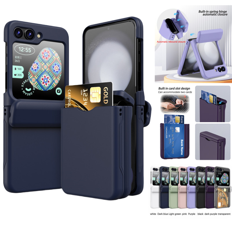 ผู้ถือบัตรอัตโนมัติ Rebound บานพับกรณีเต็มรูปแบบปลอก Samsung Galaxy Z Flip 6 Zflip 5 Z Flip 4/3 สีทึบ Hard PC กันกระแทกฝาหลัง Shell