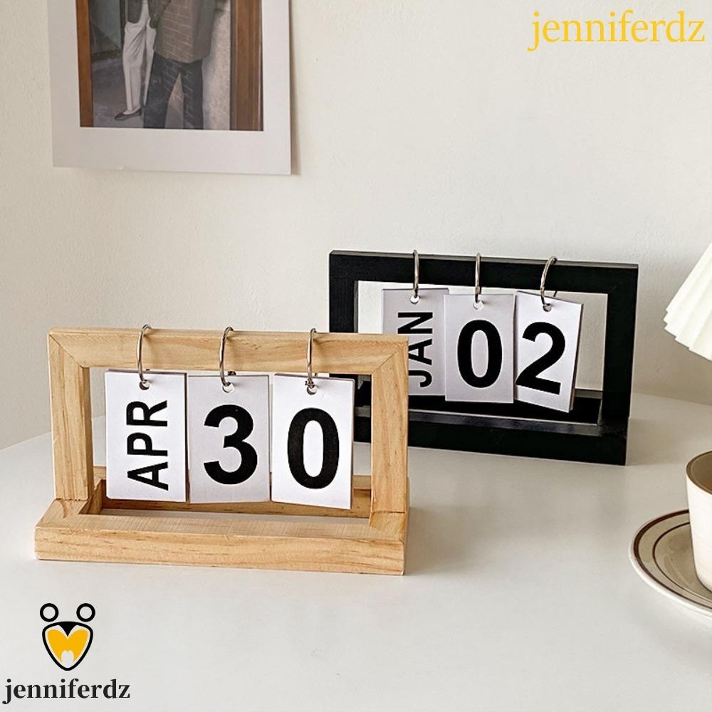 Jenniferdz ปฏิทินหมุนหน้ากระดาษ แบบไม้ ขดลวด อุปกรณ์สํานักงาน เดสก์ท็อป เครื่องประดับตกแต่ง เครื่องเขียน ปฏิทินหมุน