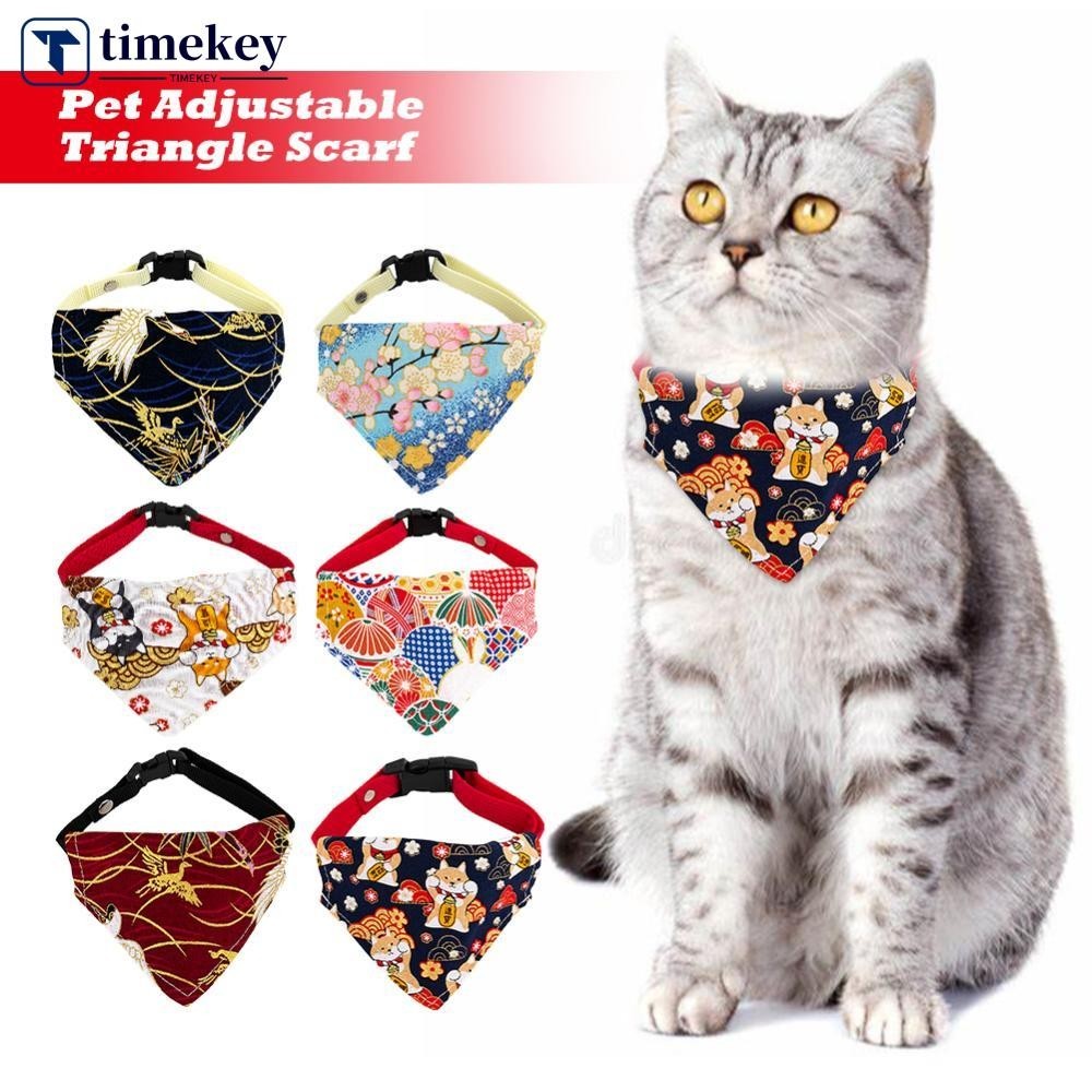 Timekey ผ้าเช็ดน้ําลายแมวและลมผ้าพันคอสามเหลี่ยมปลอกคอแมวสุนัขขนาดเล็กอุปกรณ์แมว C2T8