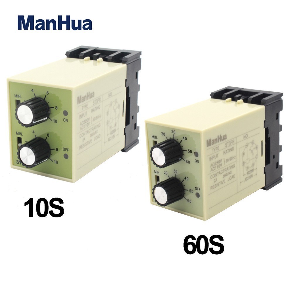 ❊ManHua ST3PR electrical time relay twin timer relay with socket base