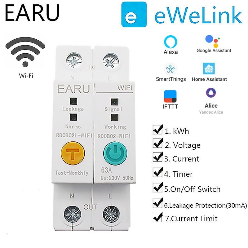 ✲eWeLink 2P WIFI Circuit Breaker Energy Meter kWh Timer Switch Relay Voltmeter Current Leakage Prote