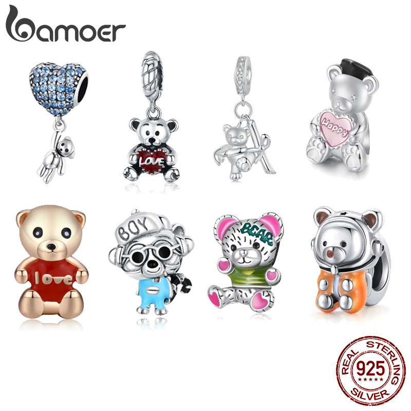 Bamoer 925 เงินสเตอร์ลิง Charms หมีน่ารักจี้แฟชั่นอุปกรณ์เสริมของขวัญวันเกิด SCC2023