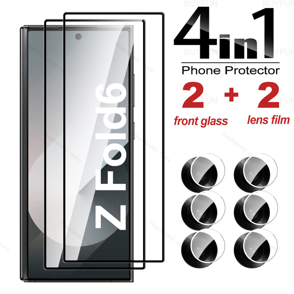 4in1 สําหรับ Samsung Galaxy Z พับ 6 5 4 3 2 Fold6 Fold5 Fold4 Fold3 ป้องกันหน้าจอ 9H กระจกนิรภัยกล้องฟิล์ม ZFold6 ZFold 6 5G 2024