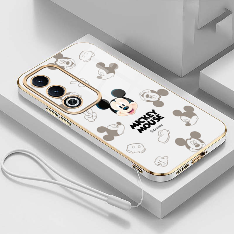 Oppo A3 Pro ตลก Mickey การ์ตูนน่ารักกรณีกันกระแทกหรูหราชุบมือถือพร้อมเชือกเส้นเล็ก