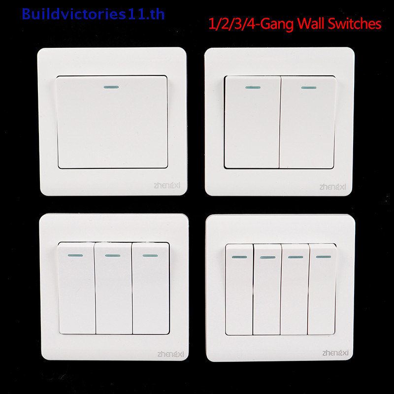 Buildvictories11 สวิตช์ติดผนัง 1/2/3/4 Gang 1Way ปุ่มสวิตช์ไฟผนังเปิด/ปิดปุ่มกด TH
