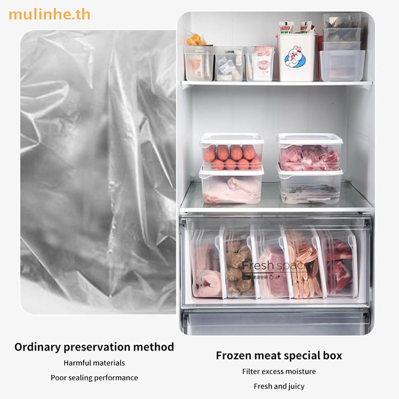 Mulinhe 1 ชิ้นตู้เย็นกล่องเก็บอาหารแบบพกพาห้องครัวเนื้อปิดผนึกสดเก็บกล่องตู้เย็นห้องครัวคอนเทนเนอร์ TH