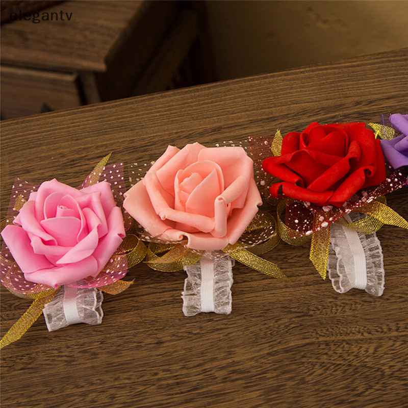 Egn ใหม่เพื่อนเจ้าสาวข้อมือ Corsage งานแต่งงาน Rose ผ้าไหมดอกไม้สร้อยข้อมือริบบิ้น N
