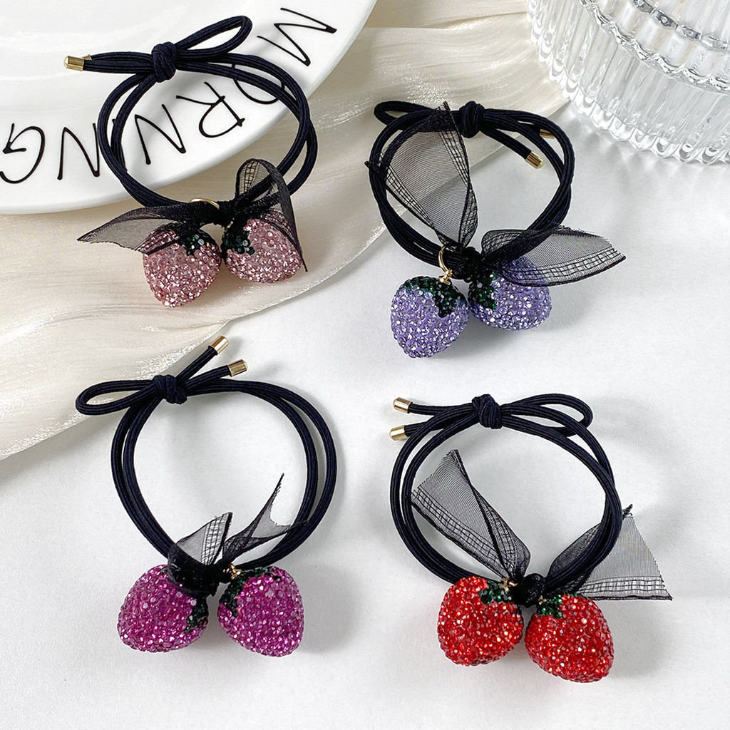 High-end คุณภาพ Berry Full Diamond เชือกผมยางรัดผม All-Match ประณีตความยืดหยุ่นสูง Fresh Simple Hair Tie เชือกหัว